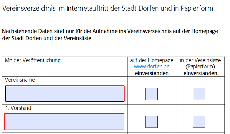 Vereinsverzeichnis Meldung