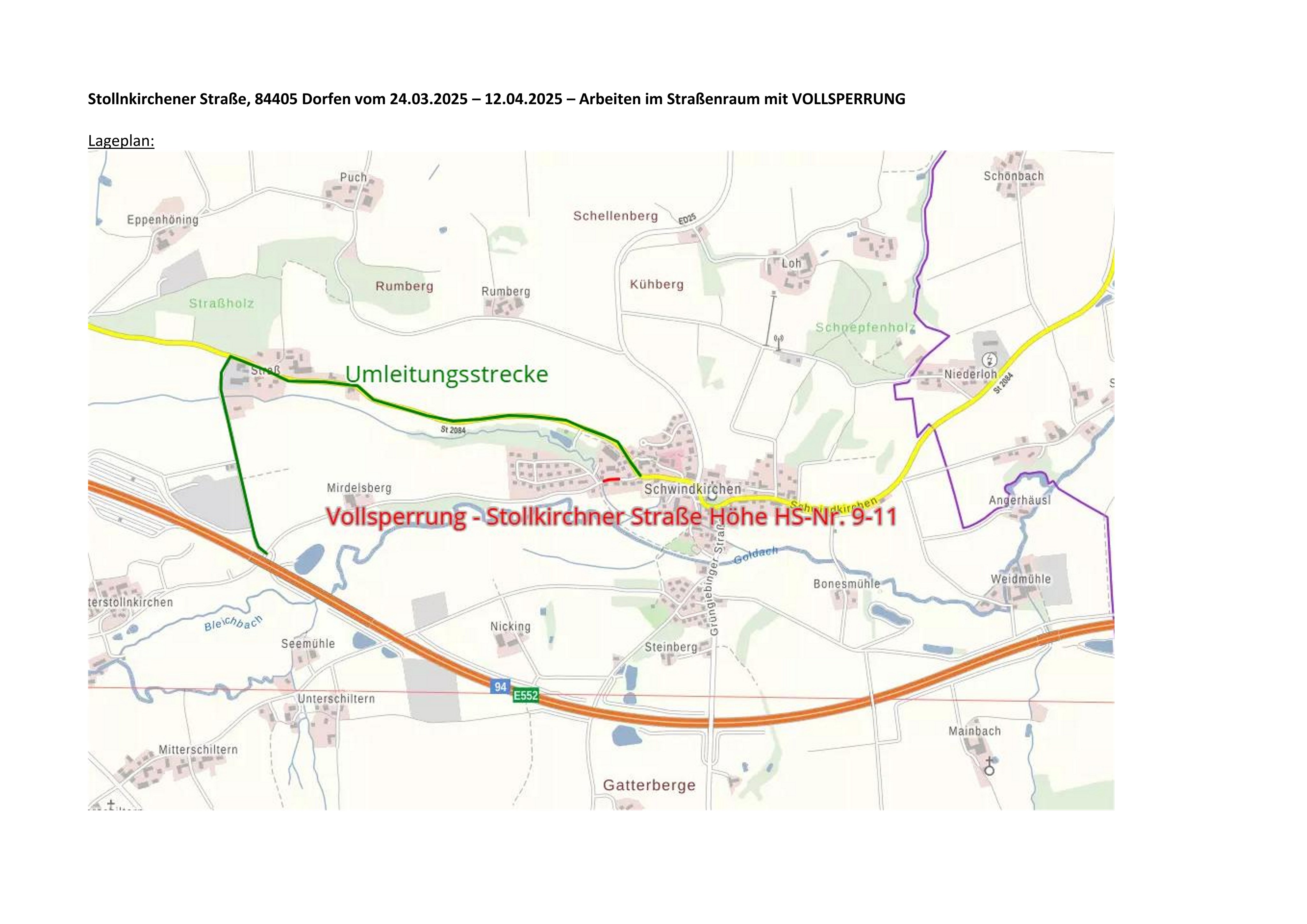 Vollsperrung Stollnkirchener Straße Plan